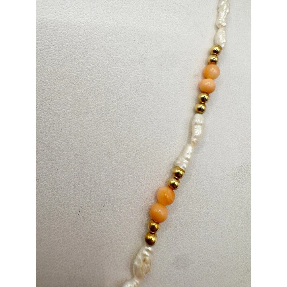 Vtg 14K Yellow Gold Angel Skin Coral Freshwater Pearl Necklace 19” Quiet Luxury